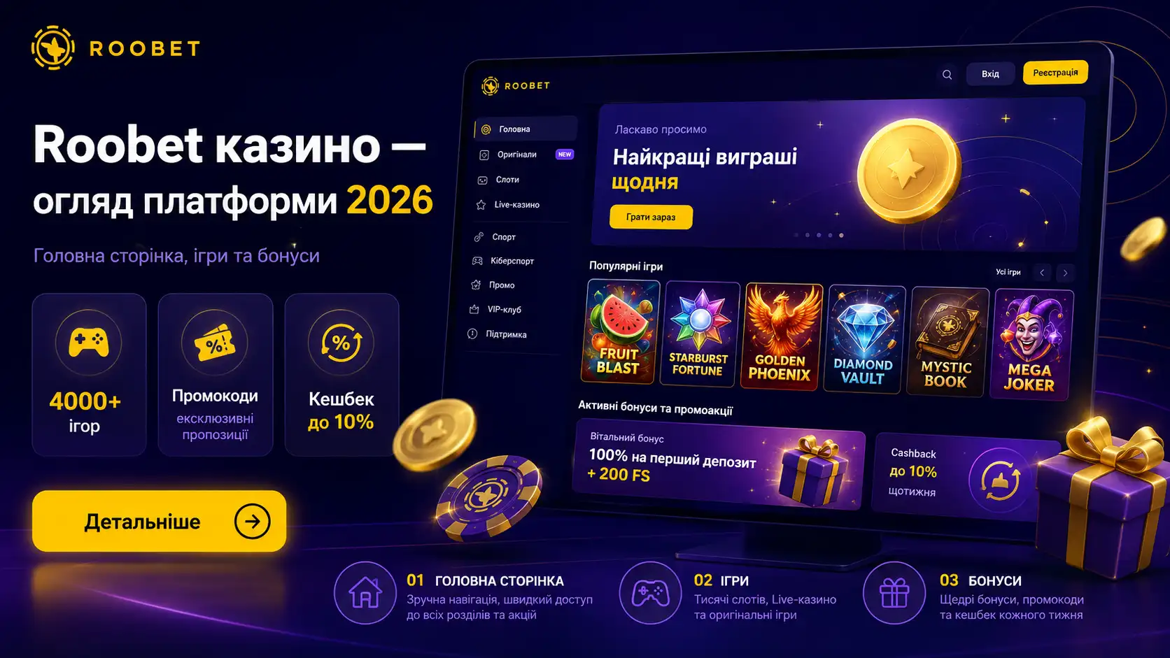 Roobet казино &mdash; огляд бонусів та промокодів 2026 року